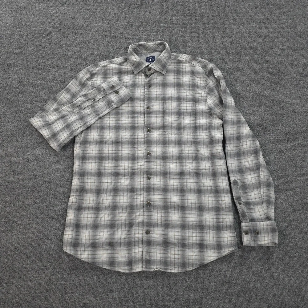 Johnnie O Shirt Mens Medium Gray Plaid Burruss Top Shelf Cotton Button Up Casual
